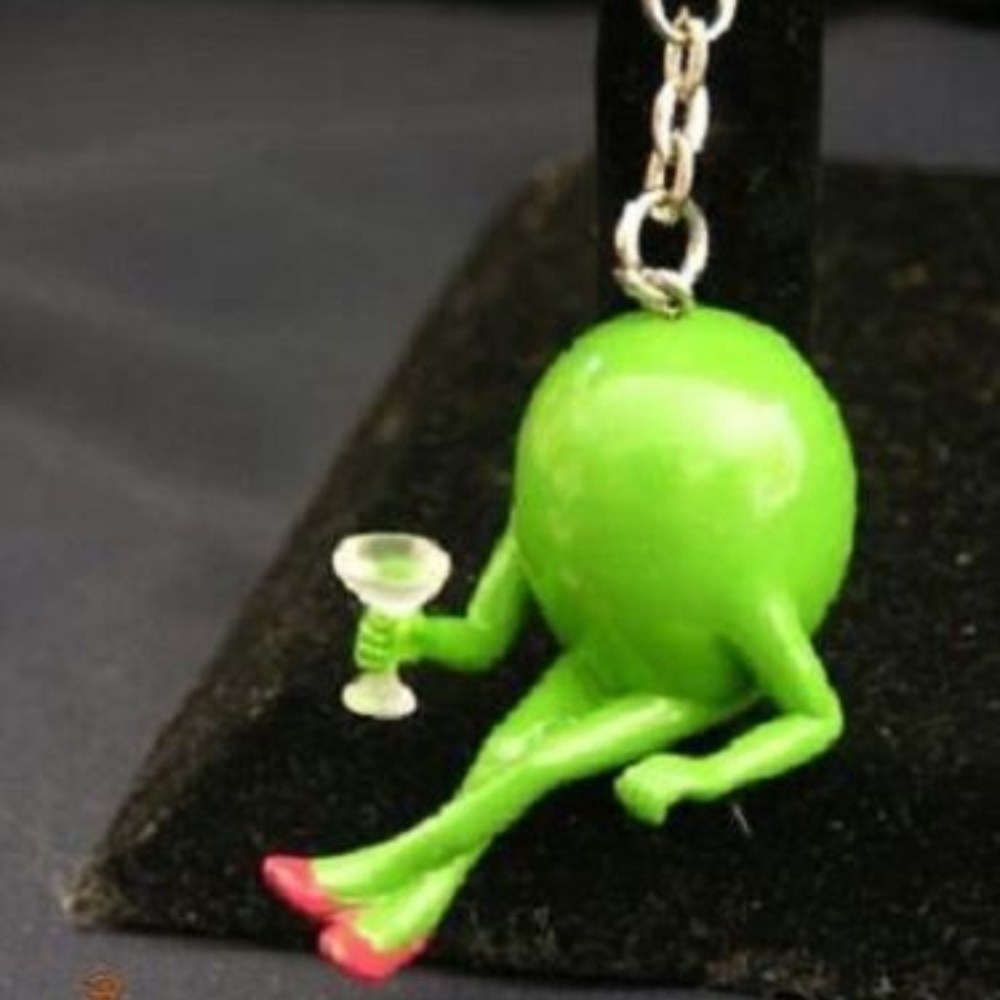 Michael Godard "Olive & Martini Glass" Key Chain.